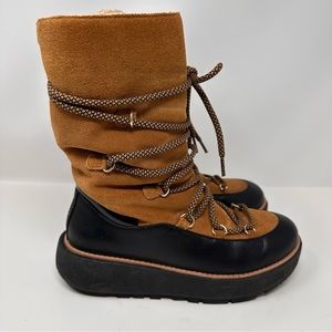 Fitflop Skandi Sherpa Lined Winter Boots Lace Up Mid Calf Brown Black Size 6